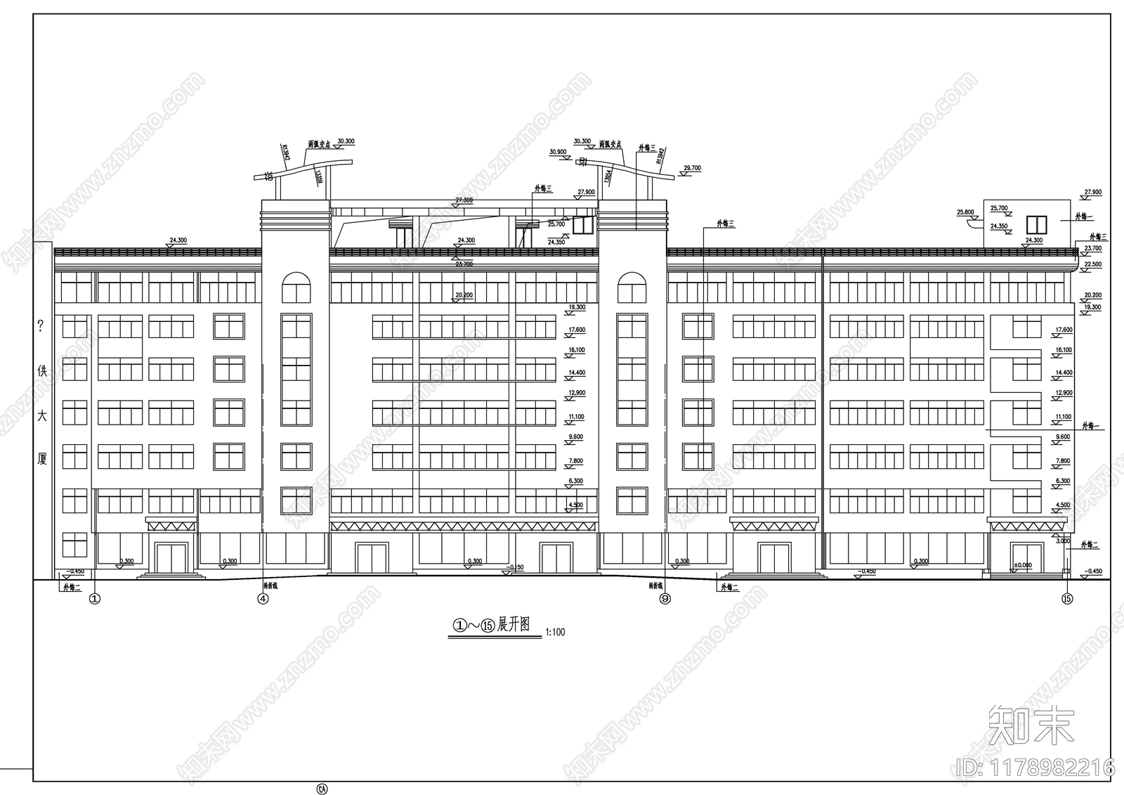 现代酒店建筑cad施工图下载【ID:1178982216】