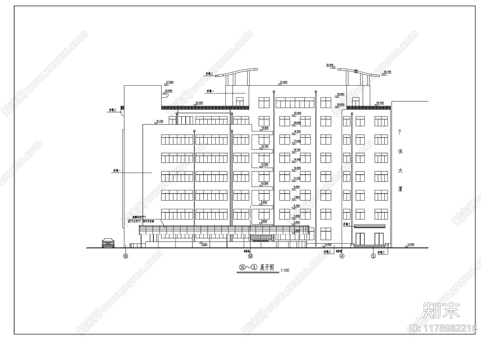 现代酒店建筑cad施工图下载【ID:1178982216】