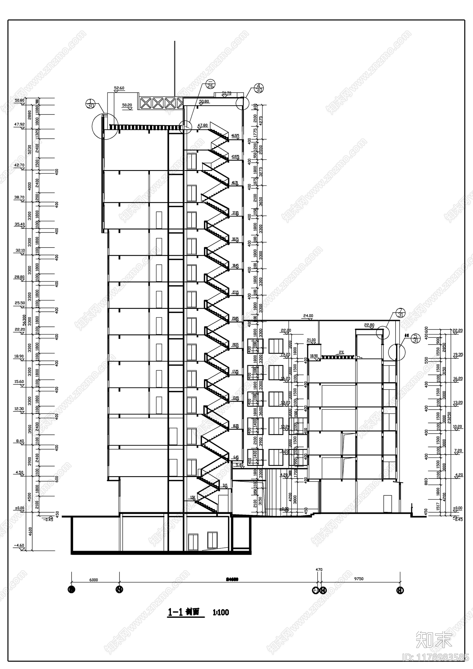 现代酒店建筑cad施工图下载【ID:1178983585】