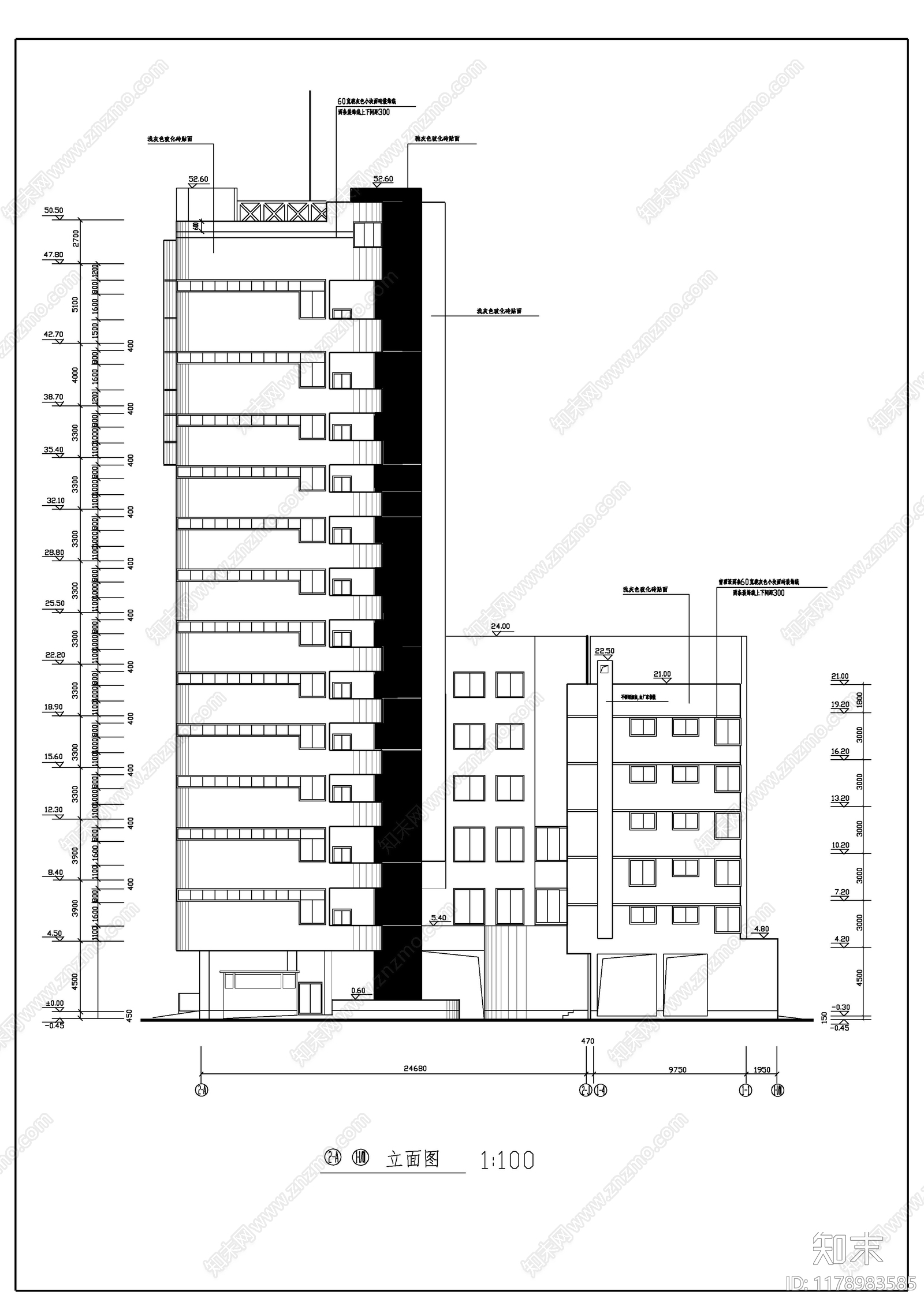 现代酒店建筑cad施工图下载【ID:1178983585】