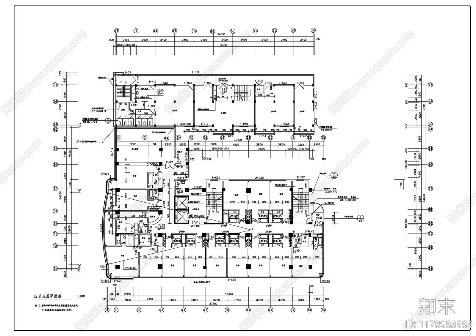 现代酒店建筑cad施工图下载【ID:1178983585】