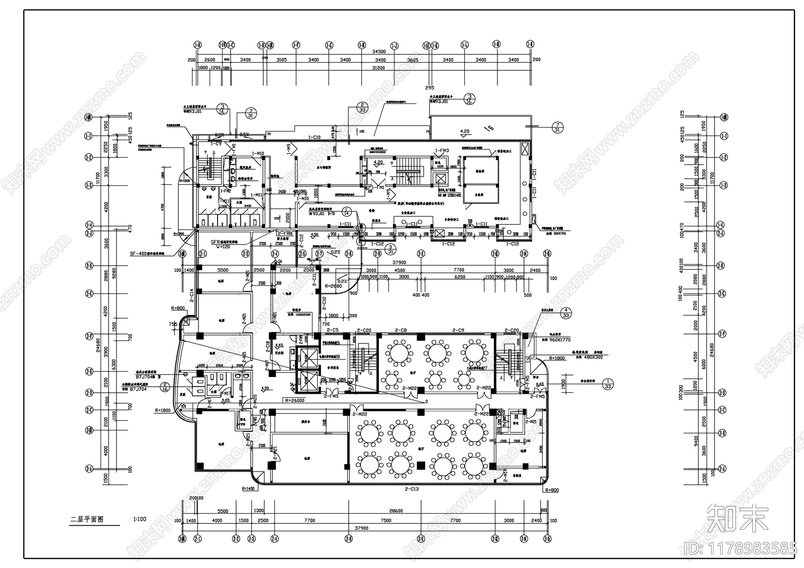 现代酒店建筑cad施工图下载【ID:1178983585】