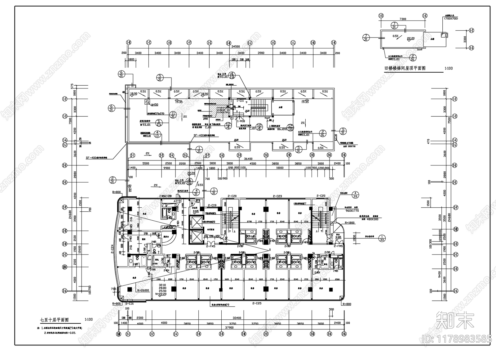 现代酒店建筑cad施工图下载【ID:1178983585】