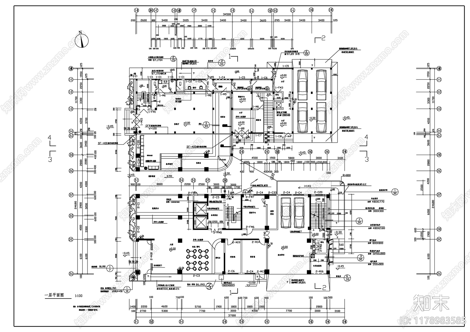 现代酒店建筑cad施工图下载【ID:1178983585】