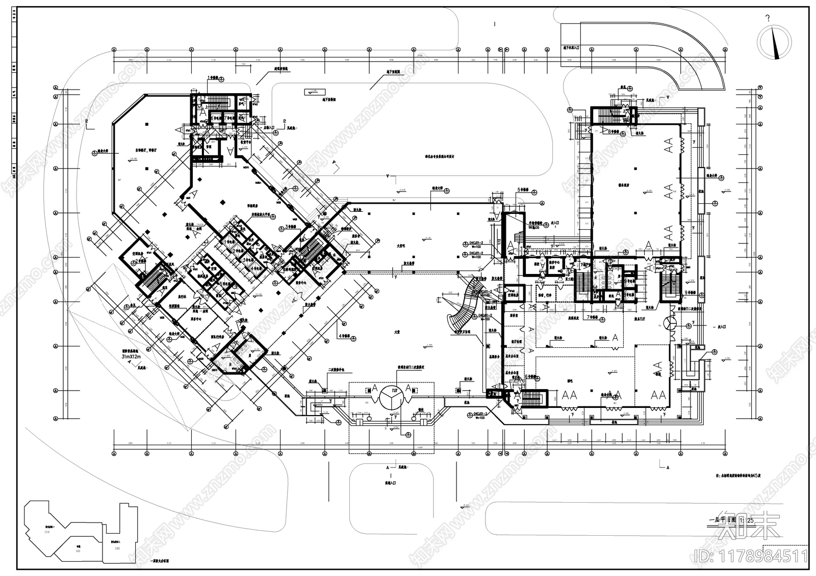 现代酒店建筑cad施工图下载【ID:1178984511】