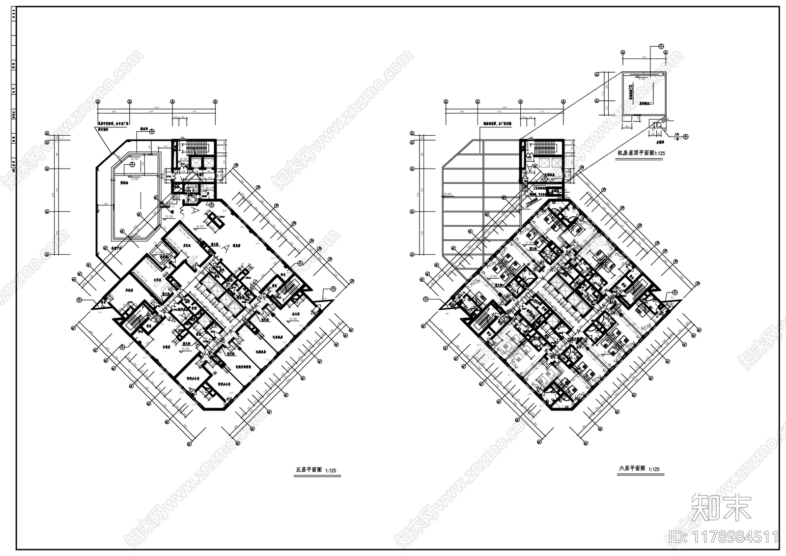 现代酒店建筑cad施工图下载【ID:1178984511】