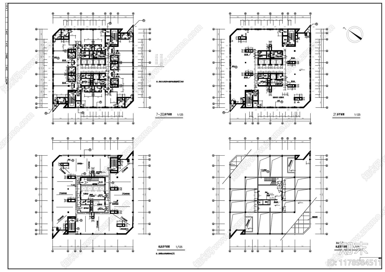 现代酒店建筑cad施工图下载【ID:1178984511】