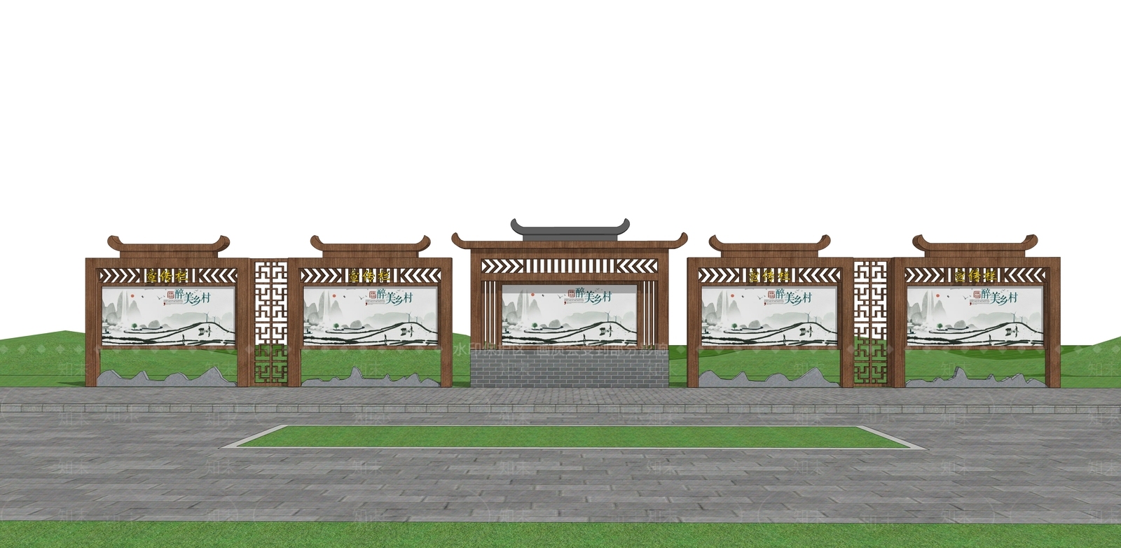 现代新中式宣传栏SU模型下载【ID:1178994584】