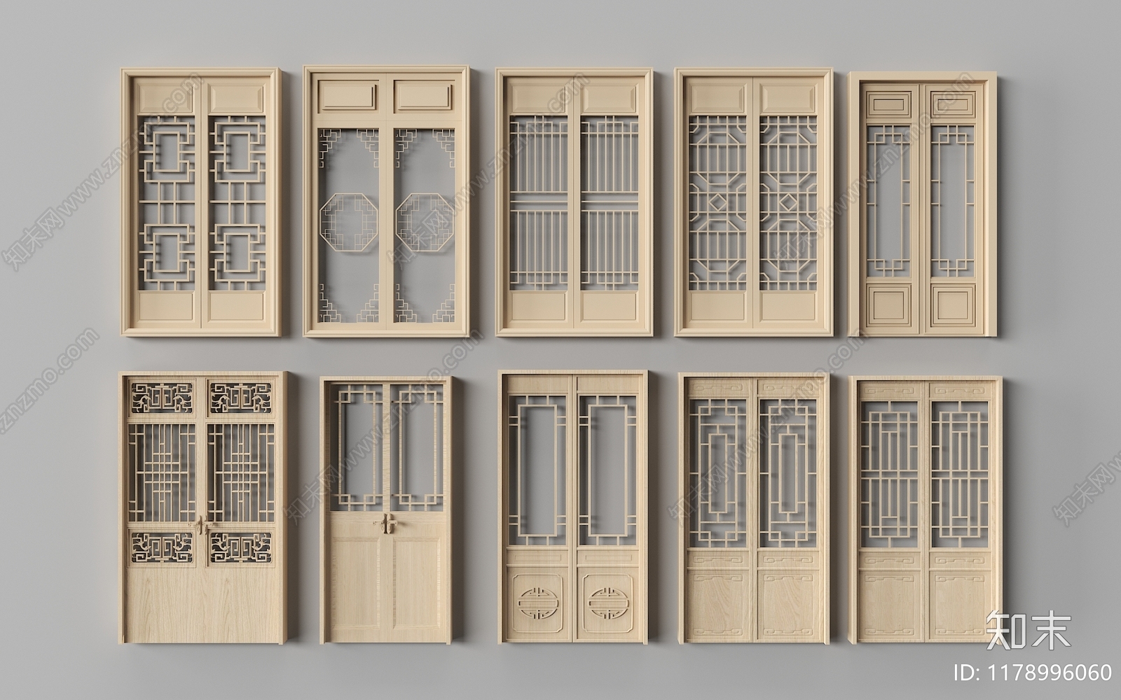 中式双开门3D模型下载【ID:1178996060】
