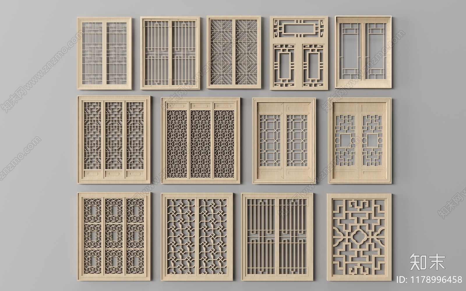 中式双开门3D模型下载【ID:1178996458】