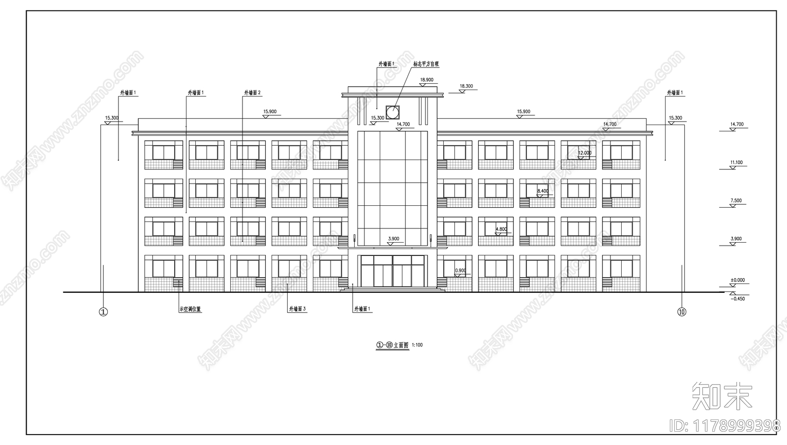 现代办公楼建筑cad施工图下载【ID:1178999398】