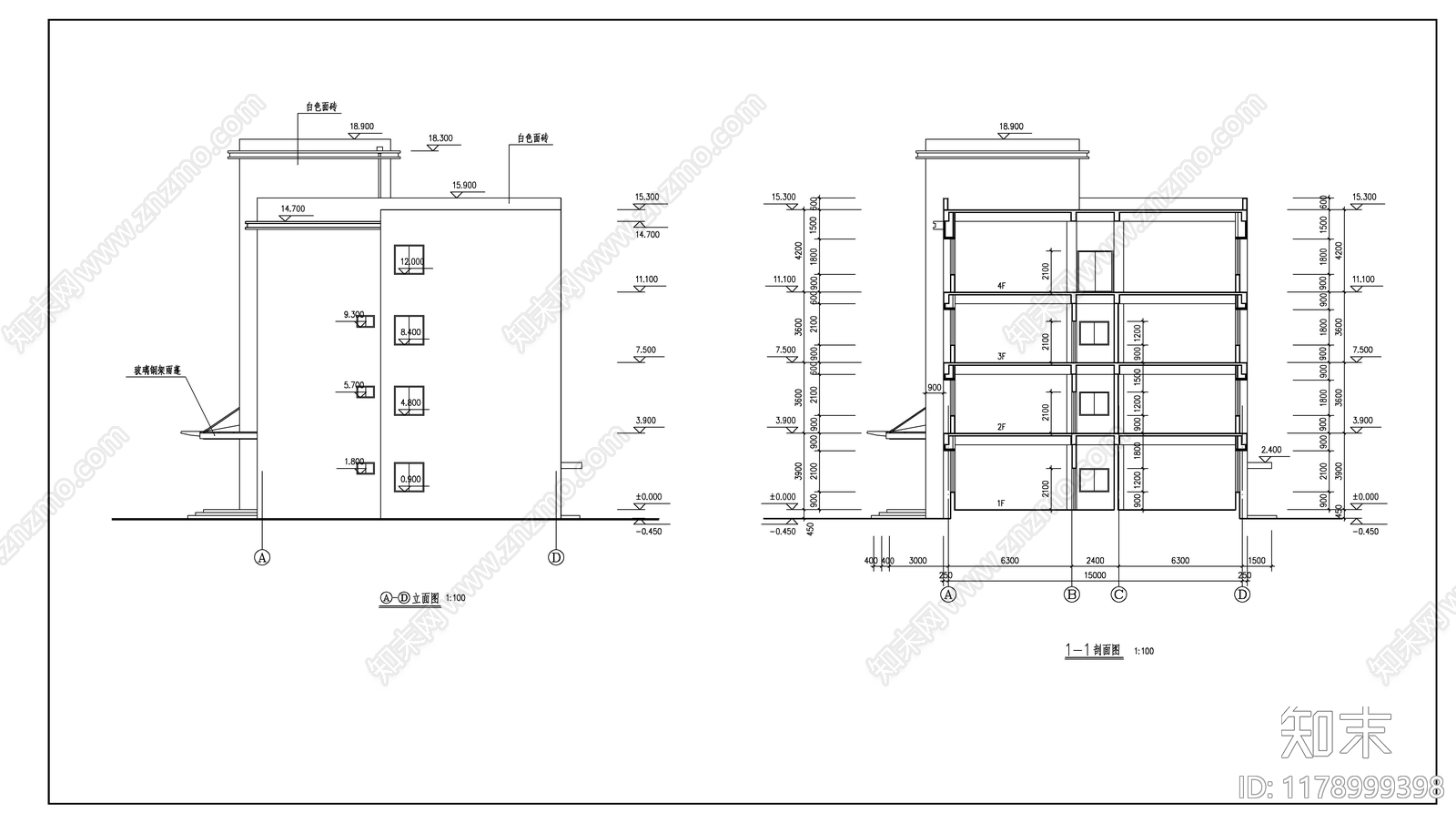 现代办公楼建筑cad施工图下载【ID:1178999398】