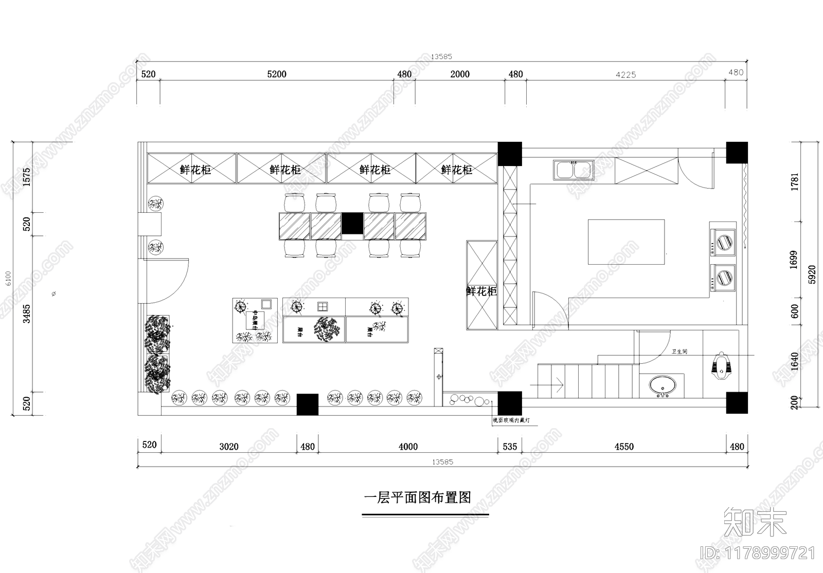 花店cad施工图下载【ID:1178999721】