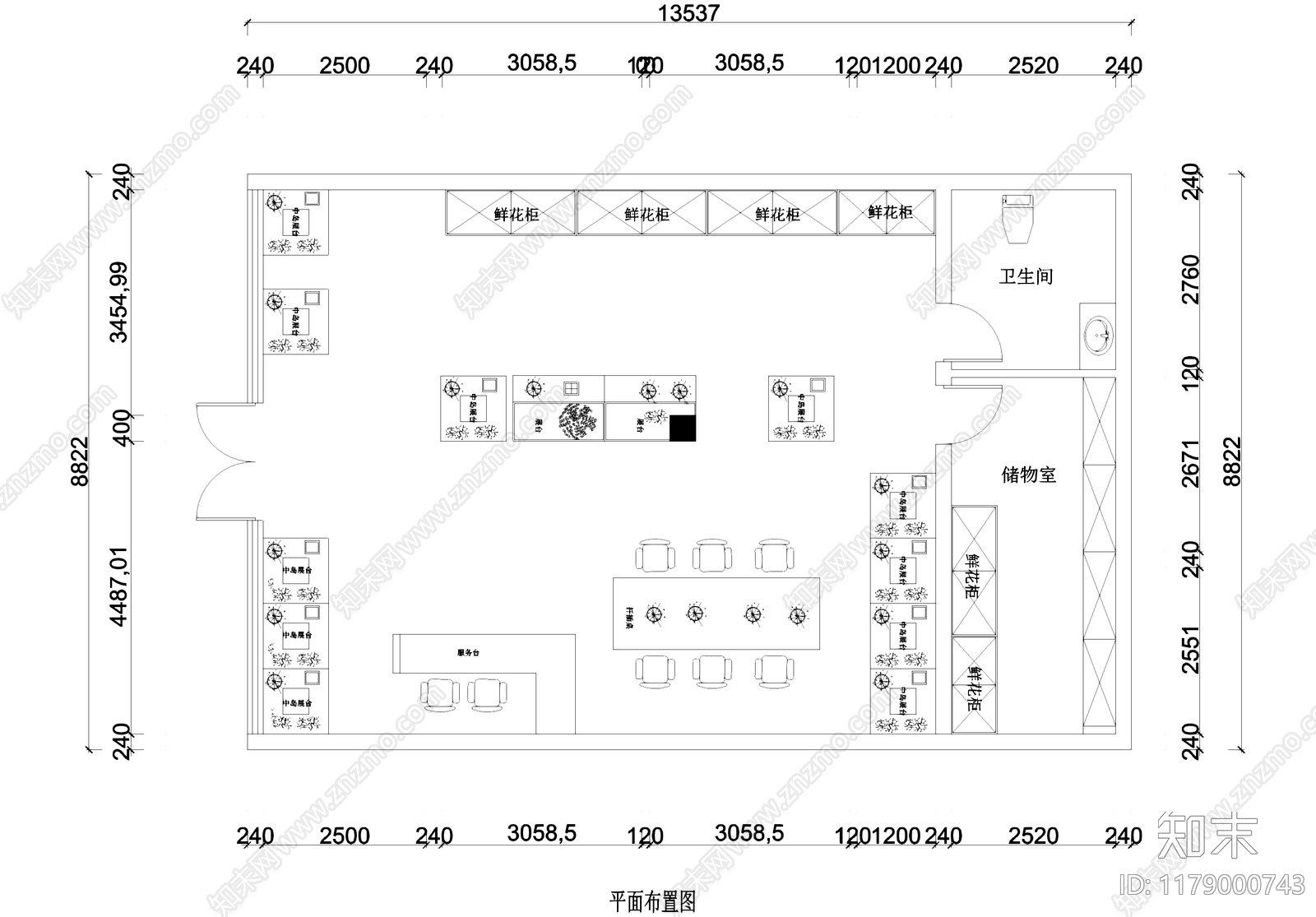 花店cad施工图下载【ID:1179000743】