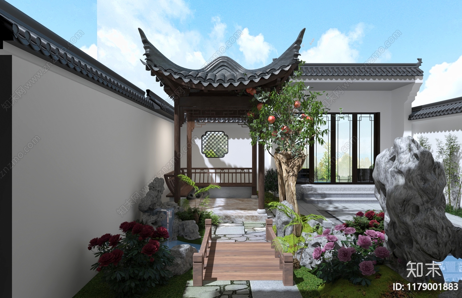 中式住宅景观3D模型下载【ID:1179001883】