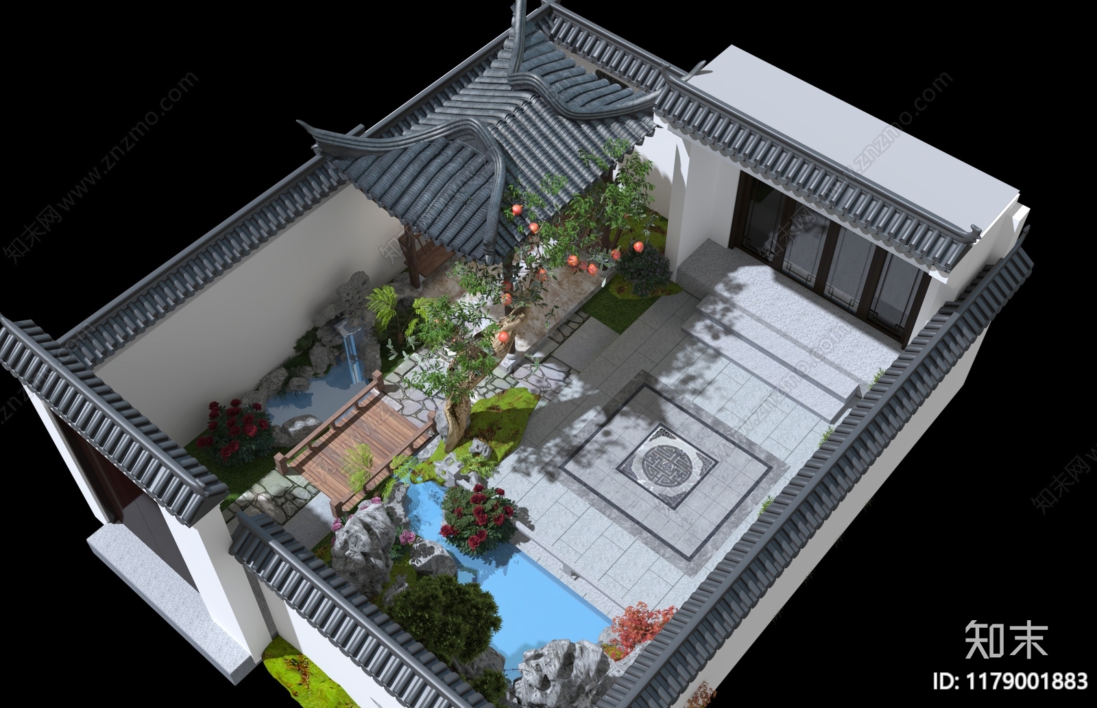 中式住宅景观3D模型下载【ID:1179001883】