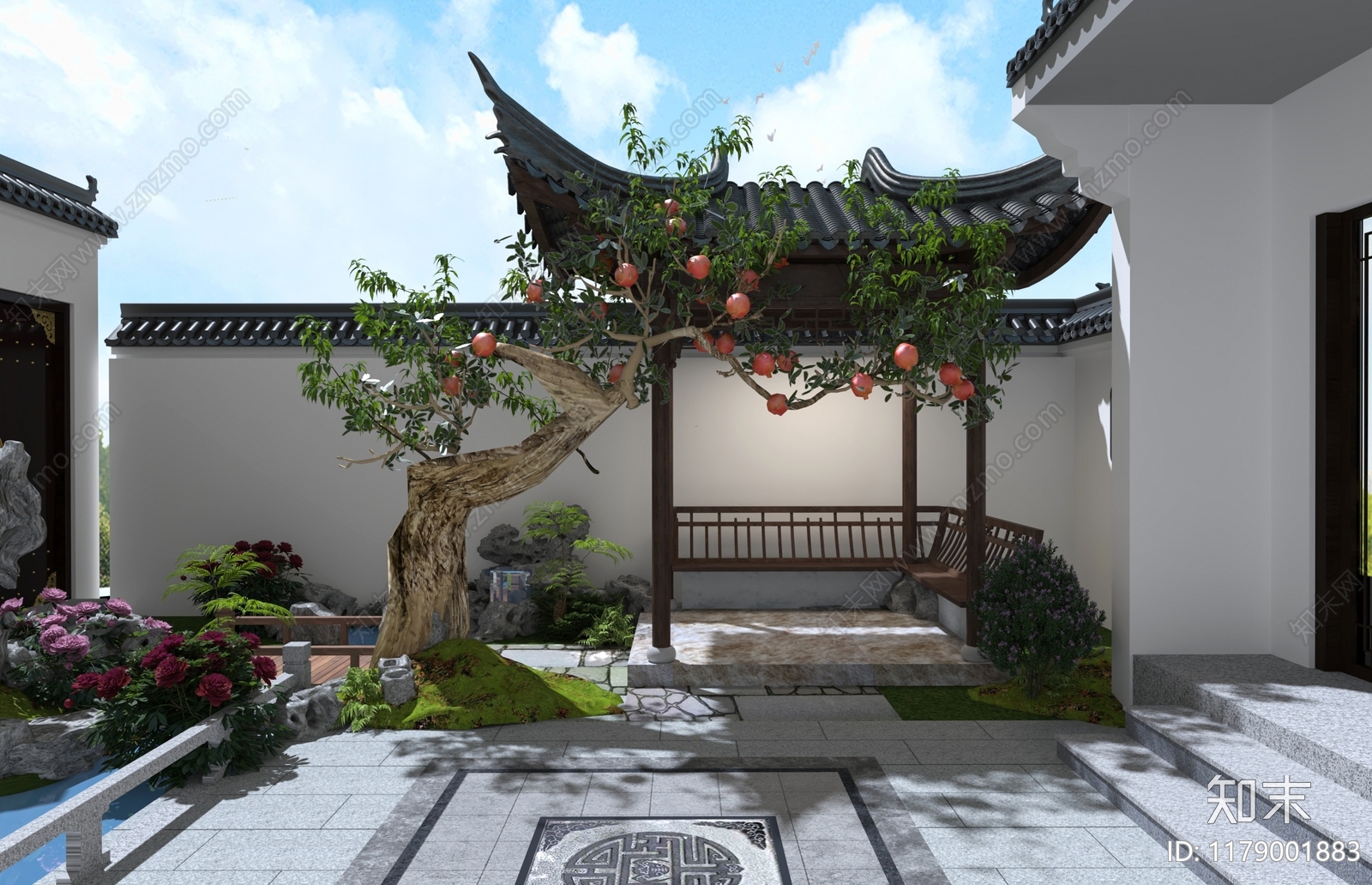 中式住宅景观3D模型下载【ID:1179001883】