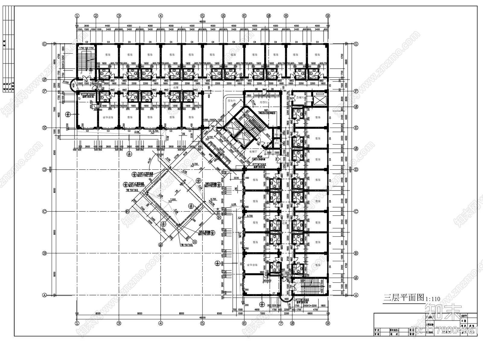 现代酒店建筑cad施工图下载【ID:1179004661】