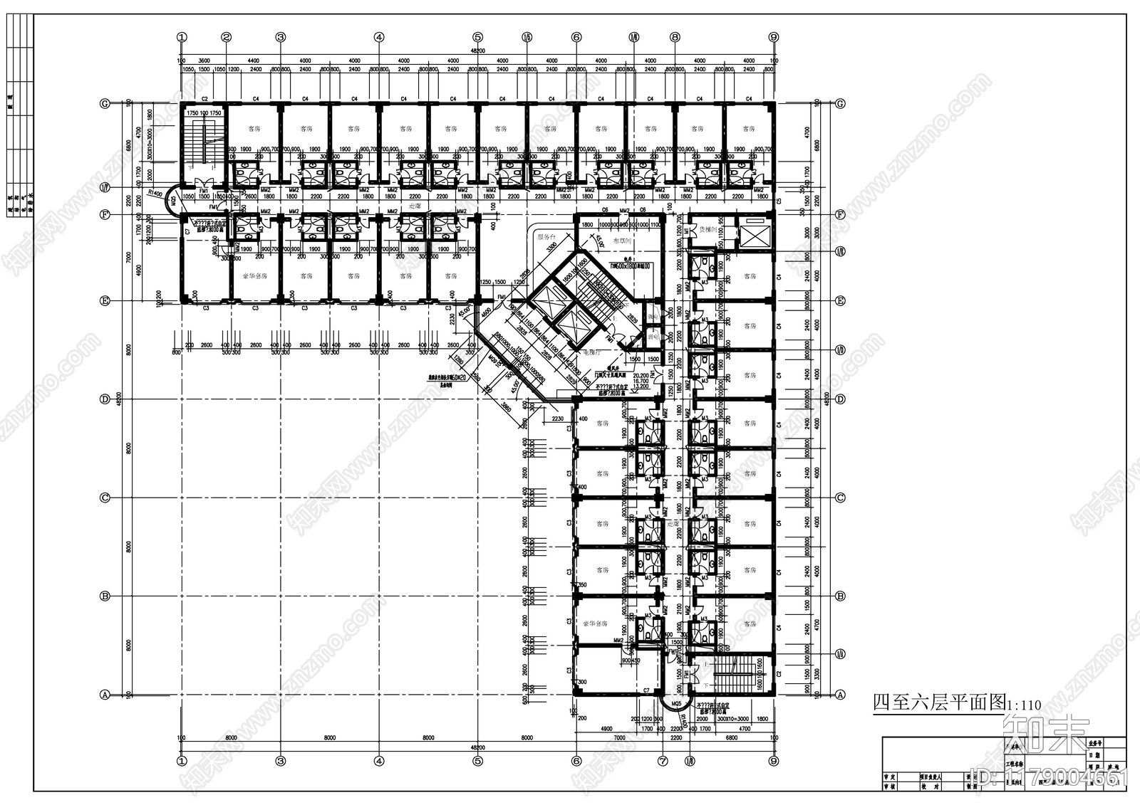 现代酒店建筑cad施工图下载【ID:1179004661】