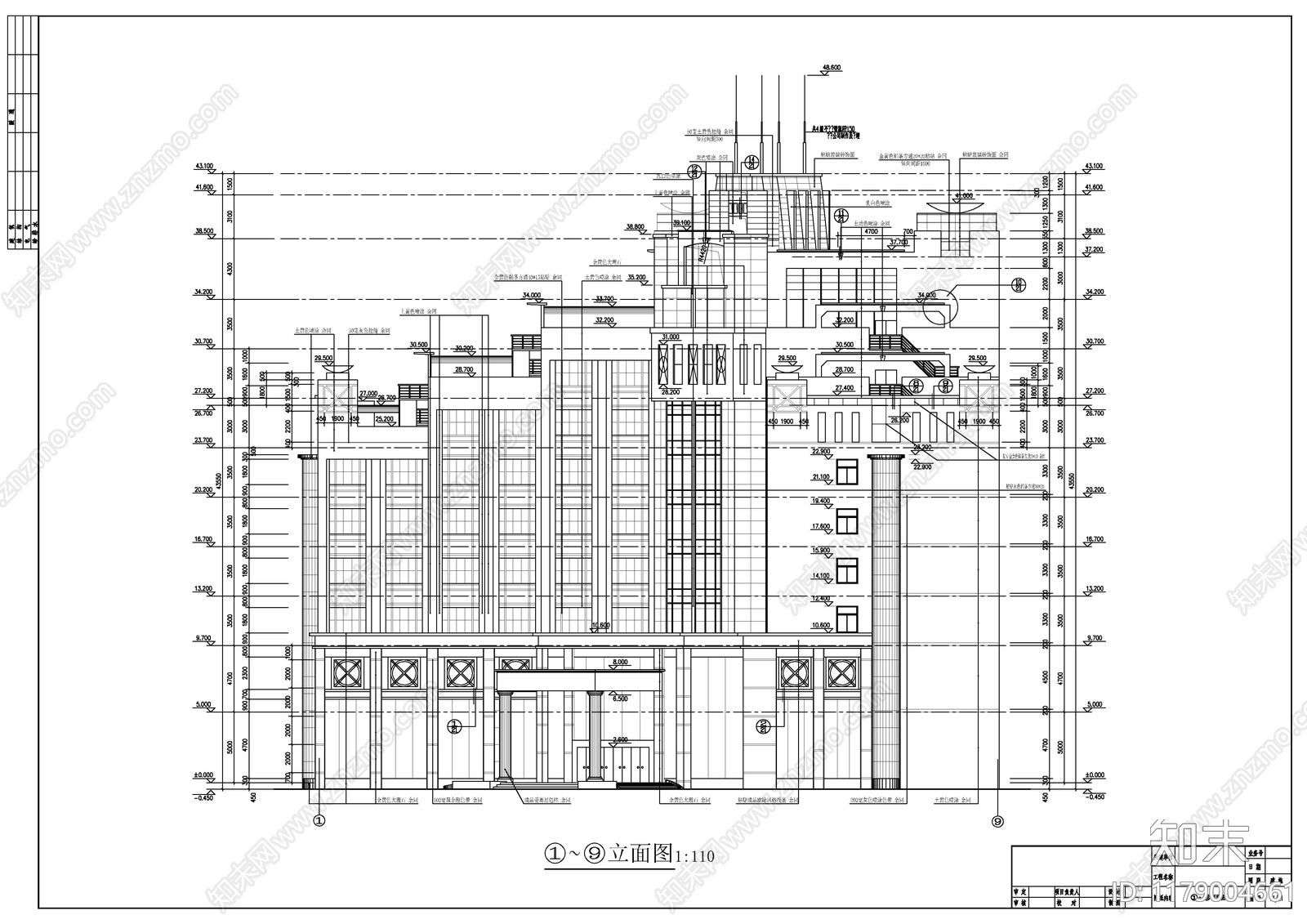 现代酒店建筑cad施工图下载【ID:1179004661】