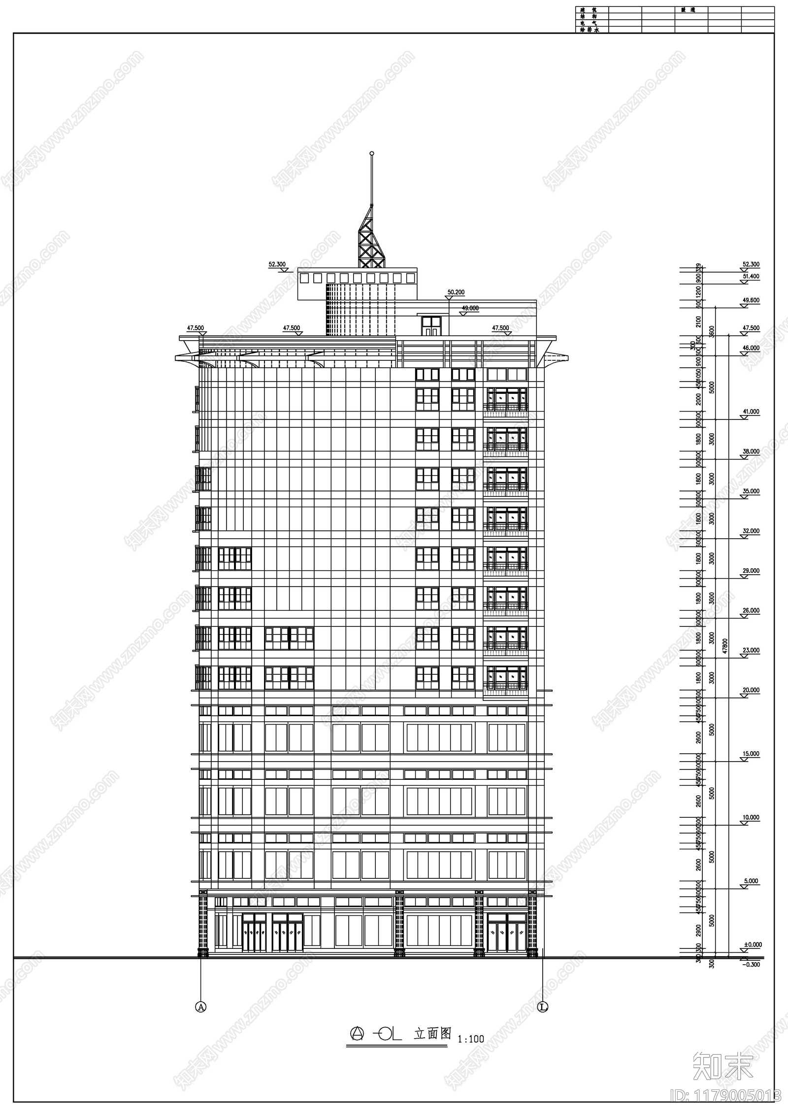 现代酒店建筑cad施工图下载【ID:1179005013】