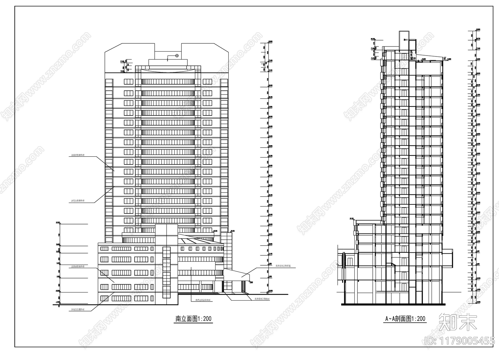 现代酒店建筑cad施工图下载【ID:1179005455】