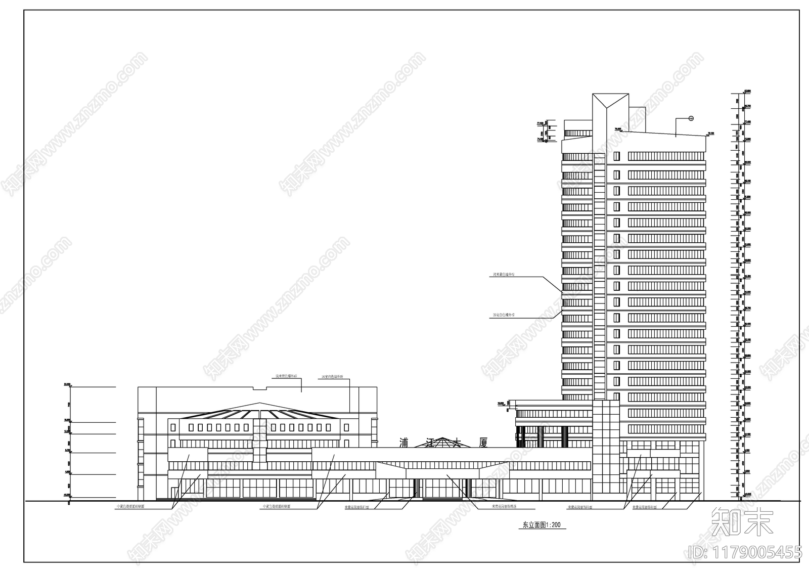 现代酒店建筑cad施工图下载【ID:1179005455】