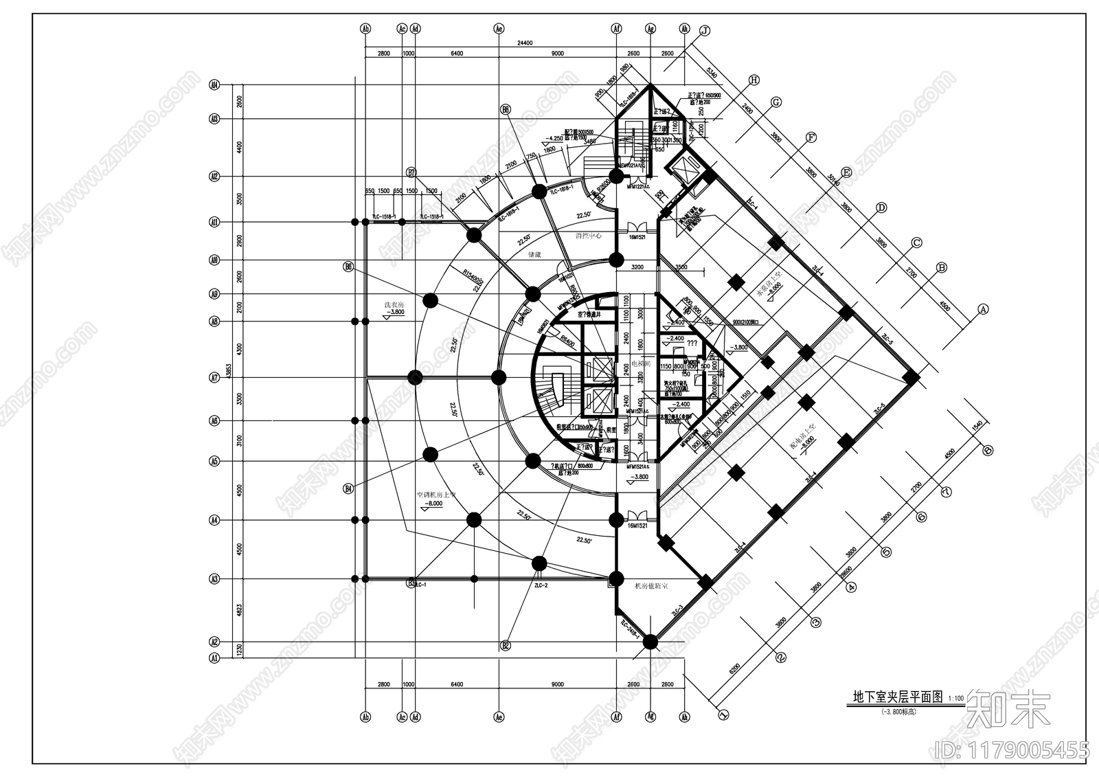 现代酒店建筑cad施工图下载【ID:1179005455】