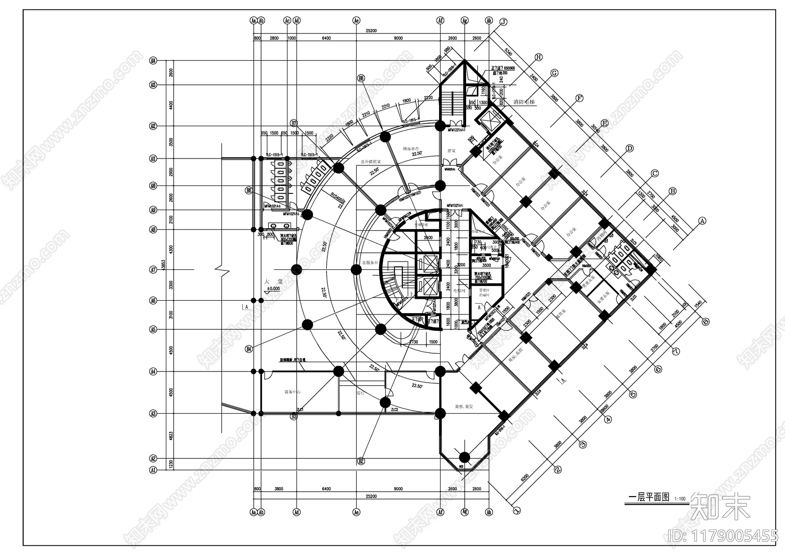 现代酒店建筑cad施工图下载【ID:1179005455】