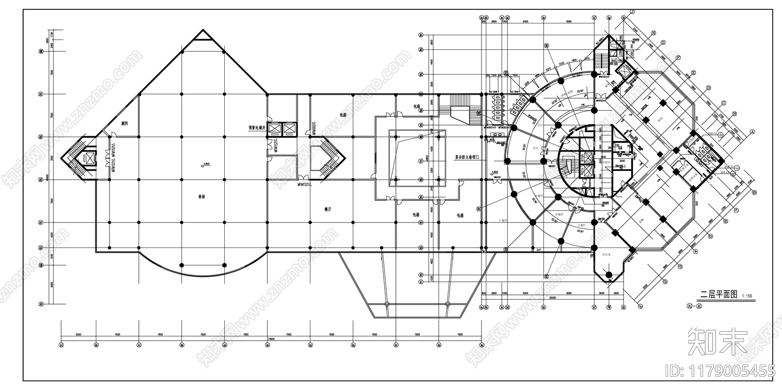 现代酒店建筑cad施工图下载【ID:1179005455】