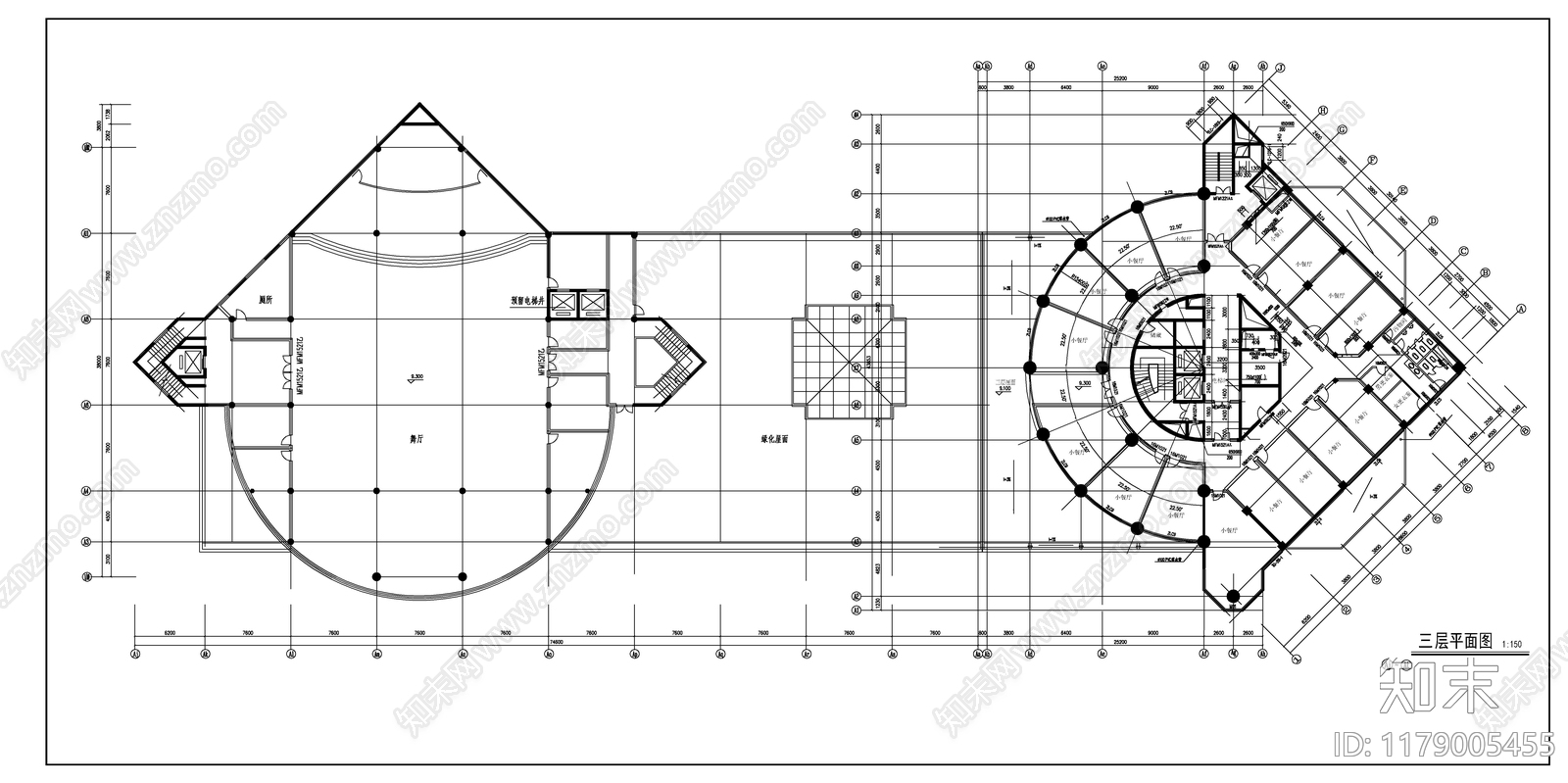 现代酒店建筑cad施工图下载【ID:1179005455】