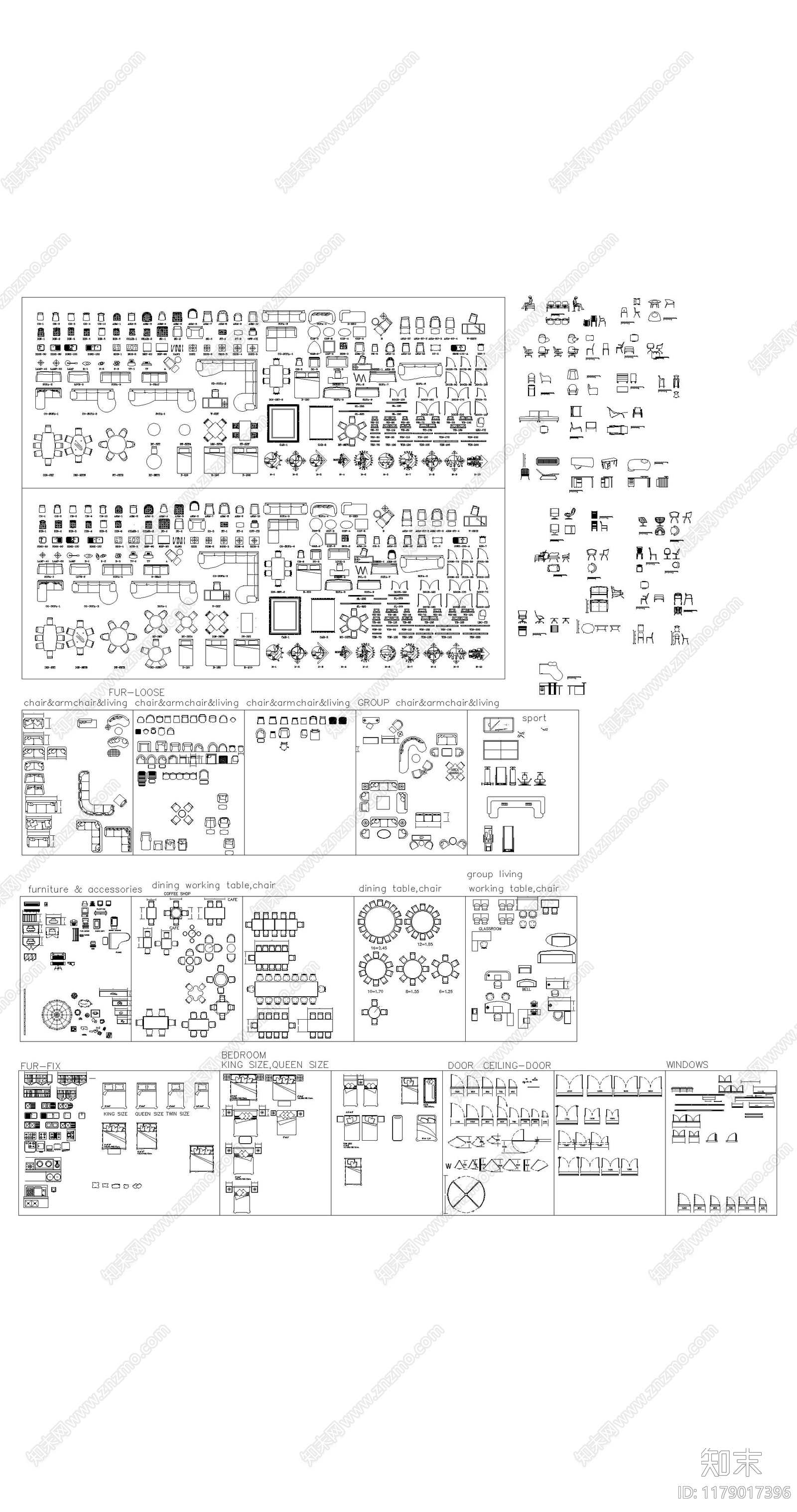 现代综合家具图库cad施工图下载【ID:1179017396】