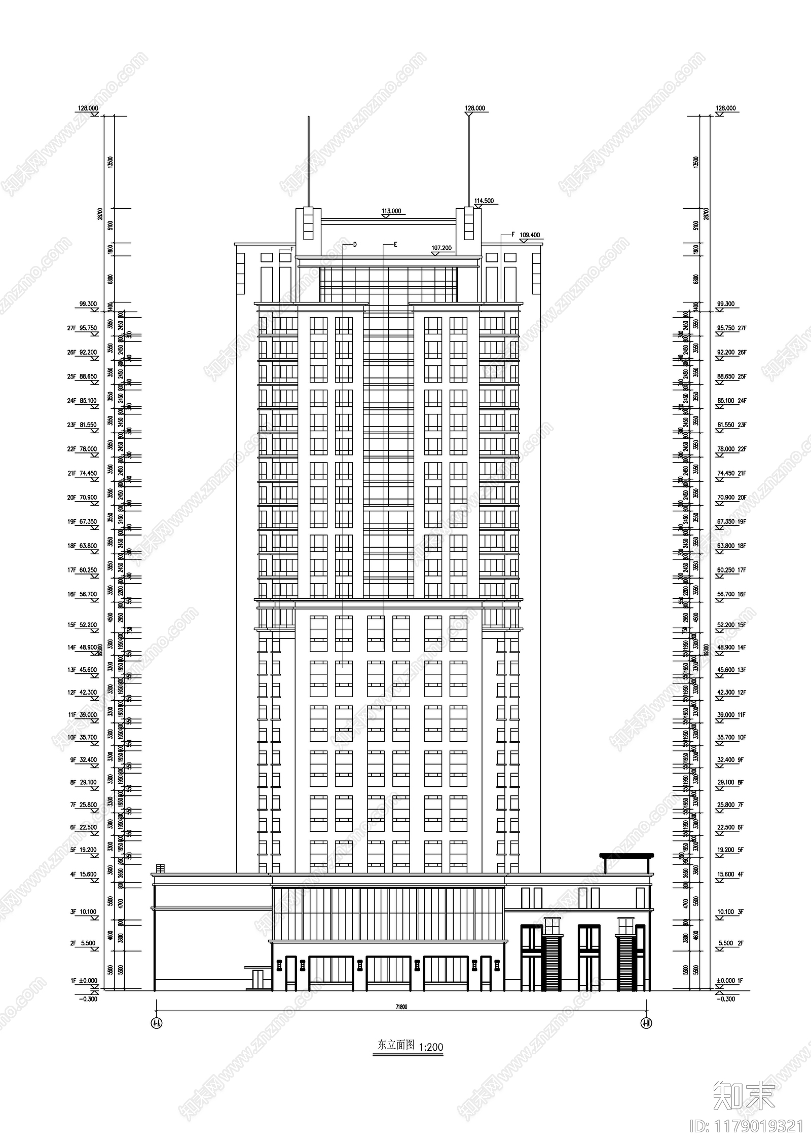 现代酒店建筑cad施工图下载【ID:1179019321】