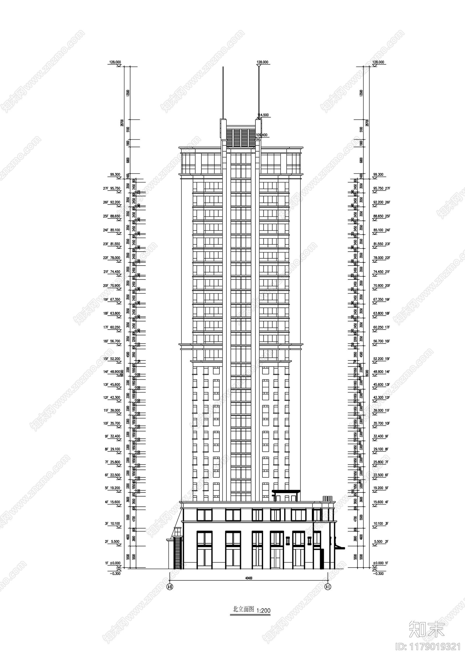 现代酒店建筑cad施工图下载【ID:1179019321】