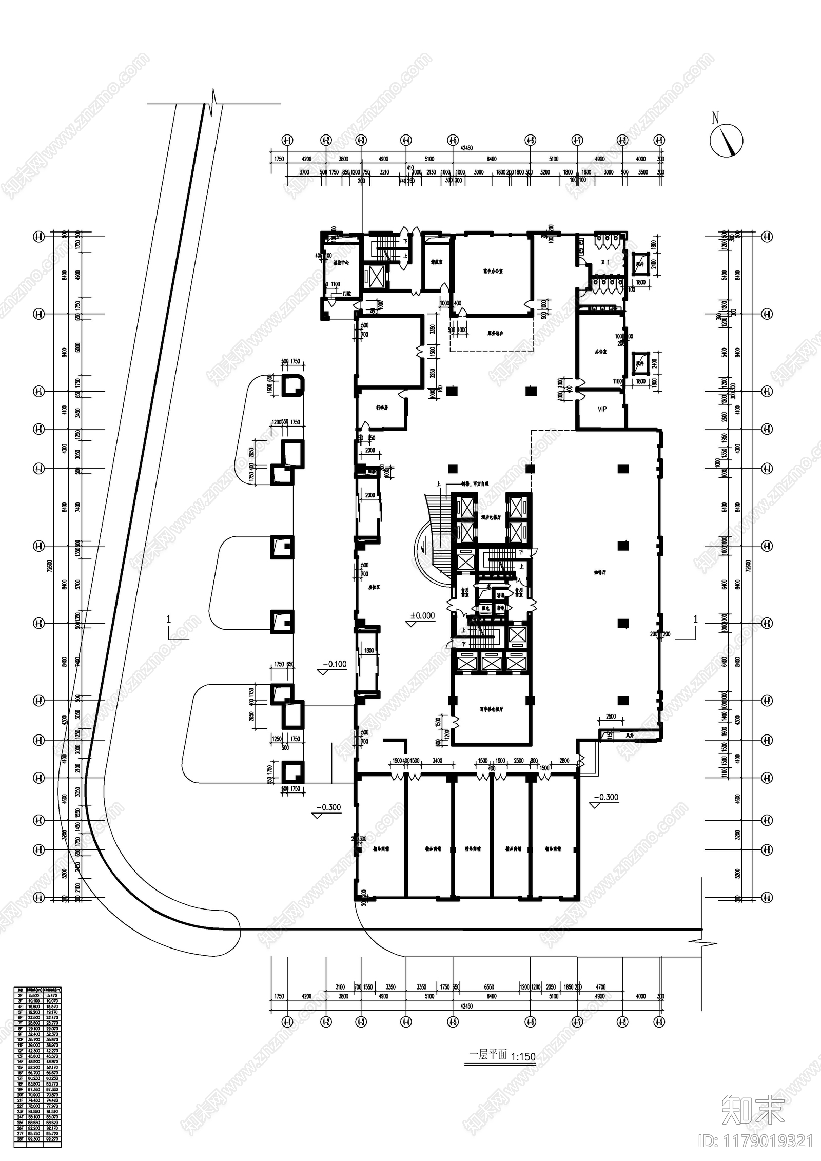 现代酒店建筑cad施工图下载【ID:1179019321】