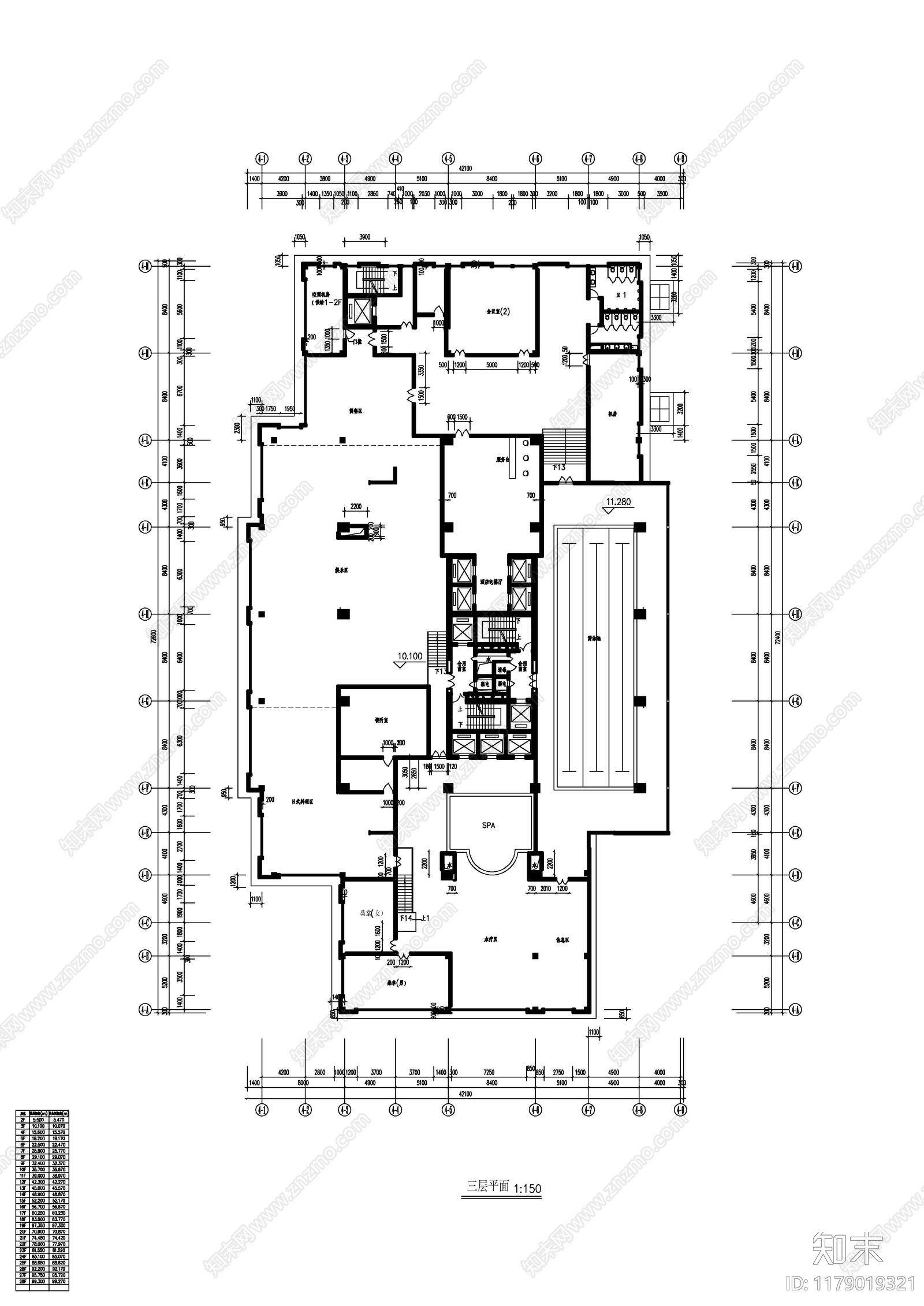 现代酒店建筑cad施工图下载【ID:1179019321】