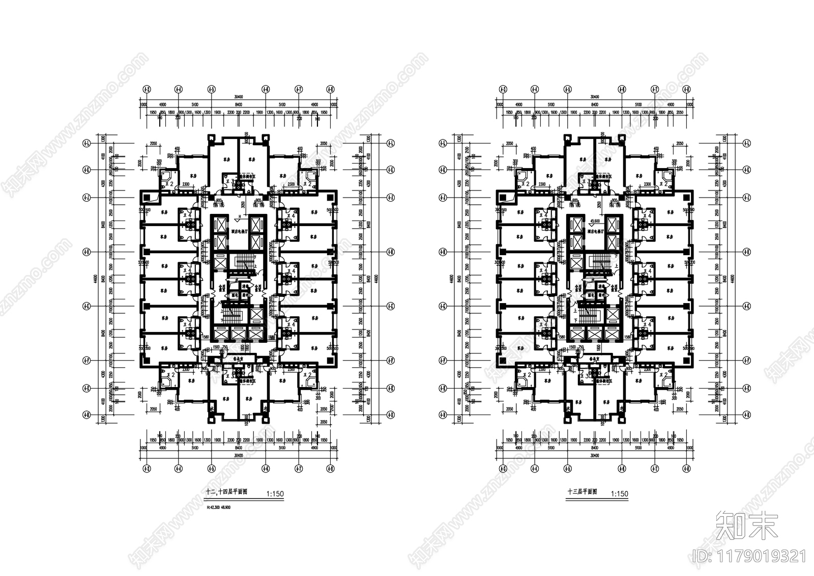 现代酒店建筑cad施工图下载【ID:1179019321】