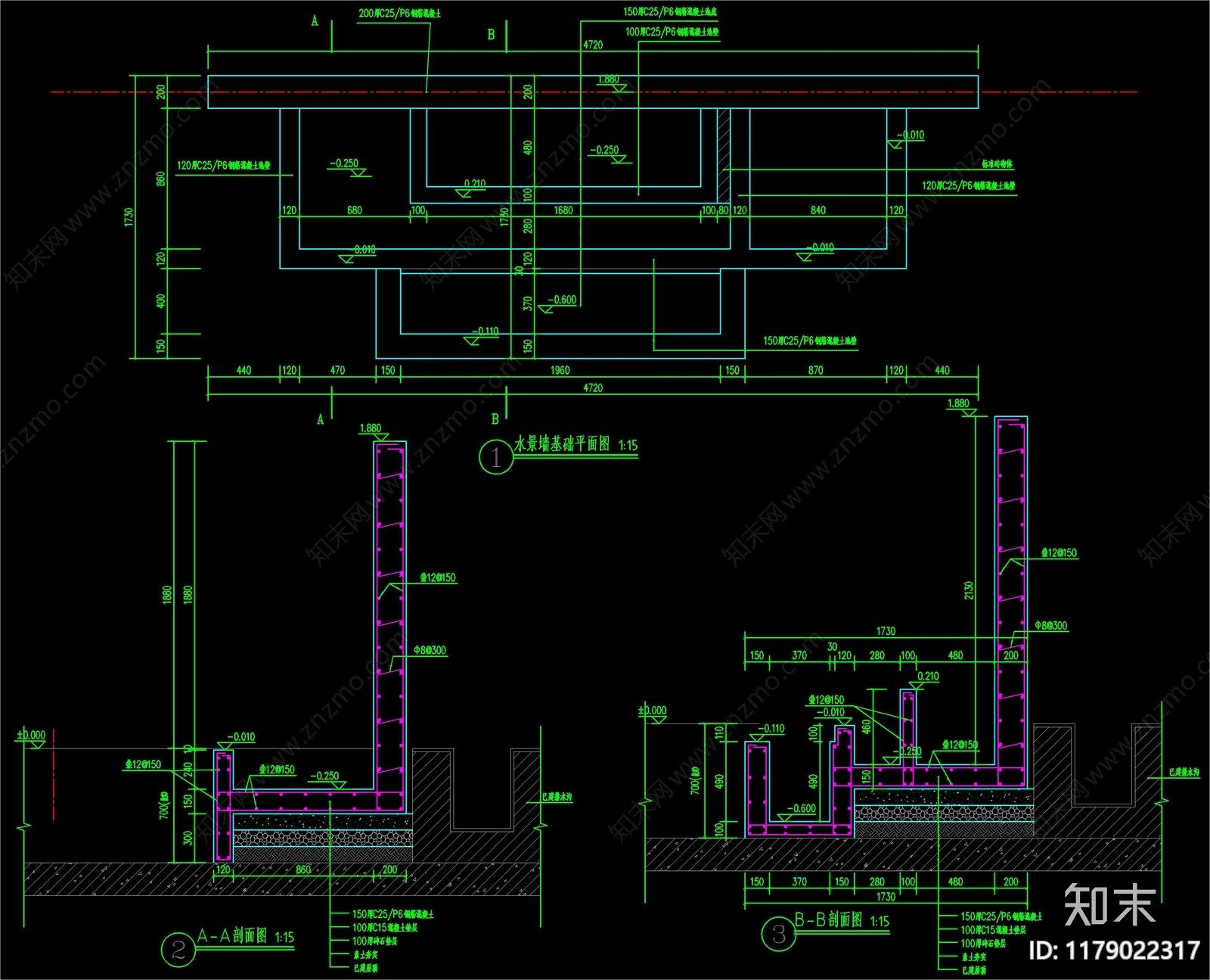 现代新中式水景cad施工图下载【ID:1179022317】