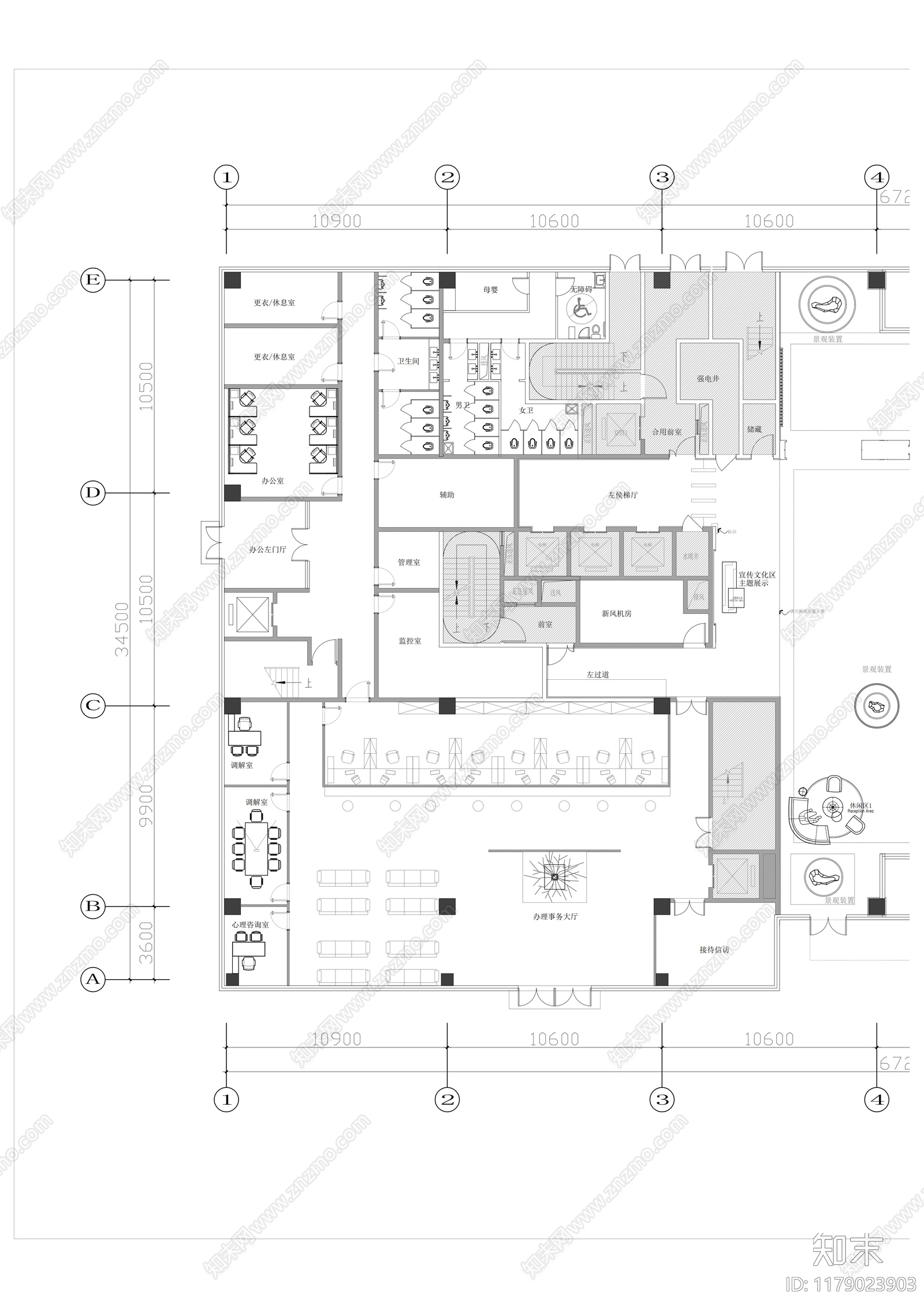 现代大厅cad施工图下载【ID:1179023903】