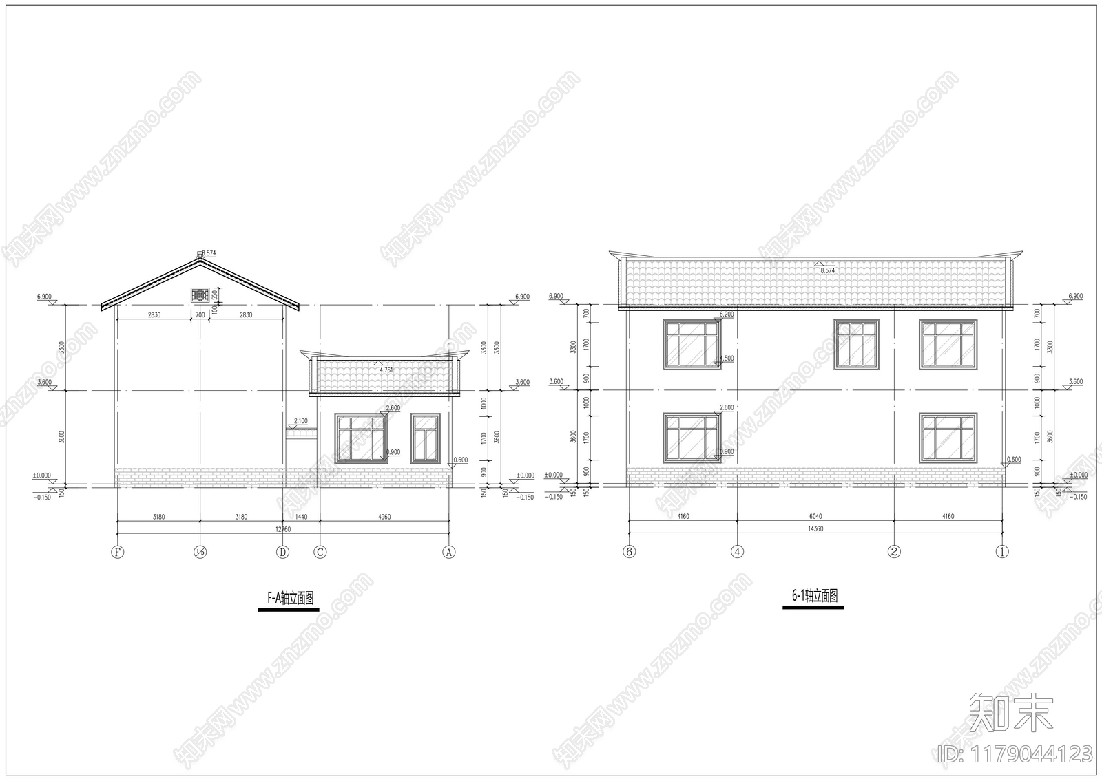 中式别墅建筑施工图下载【ID:1179044123】