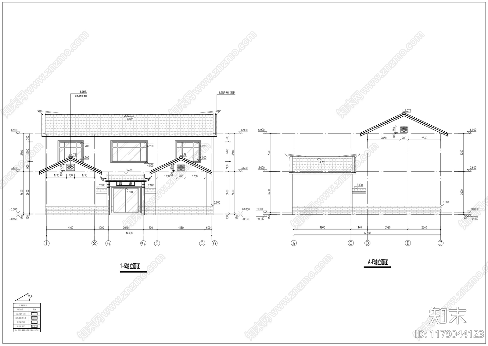 中式别墅建筑施工图下载【ID:1179044123】