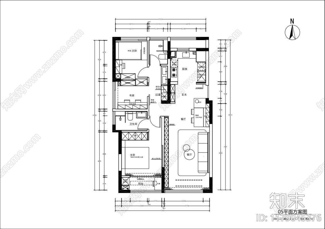 平层cad施工图下载【ID:1179045376】