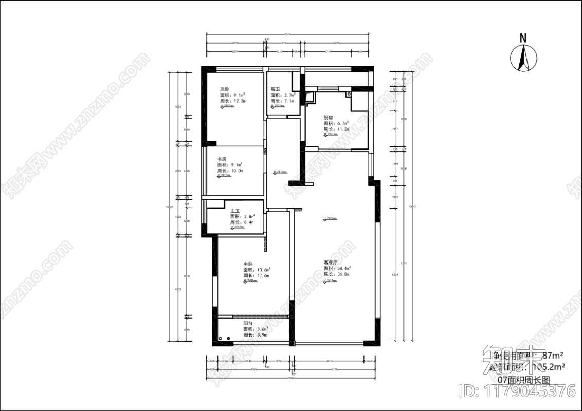 平层cad施工图下载【ID:1179045376】