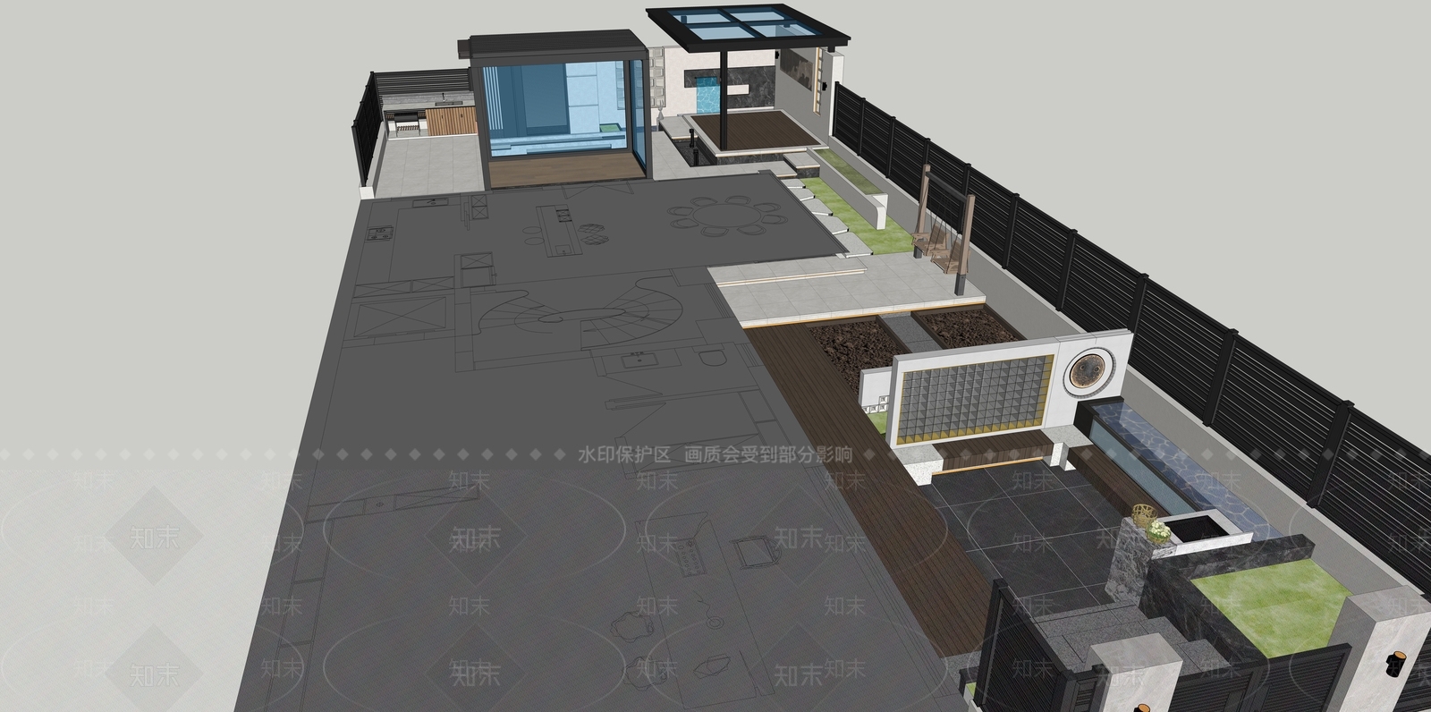 现代轻奢别墅庭院SU模型下载【ID:1179059505】