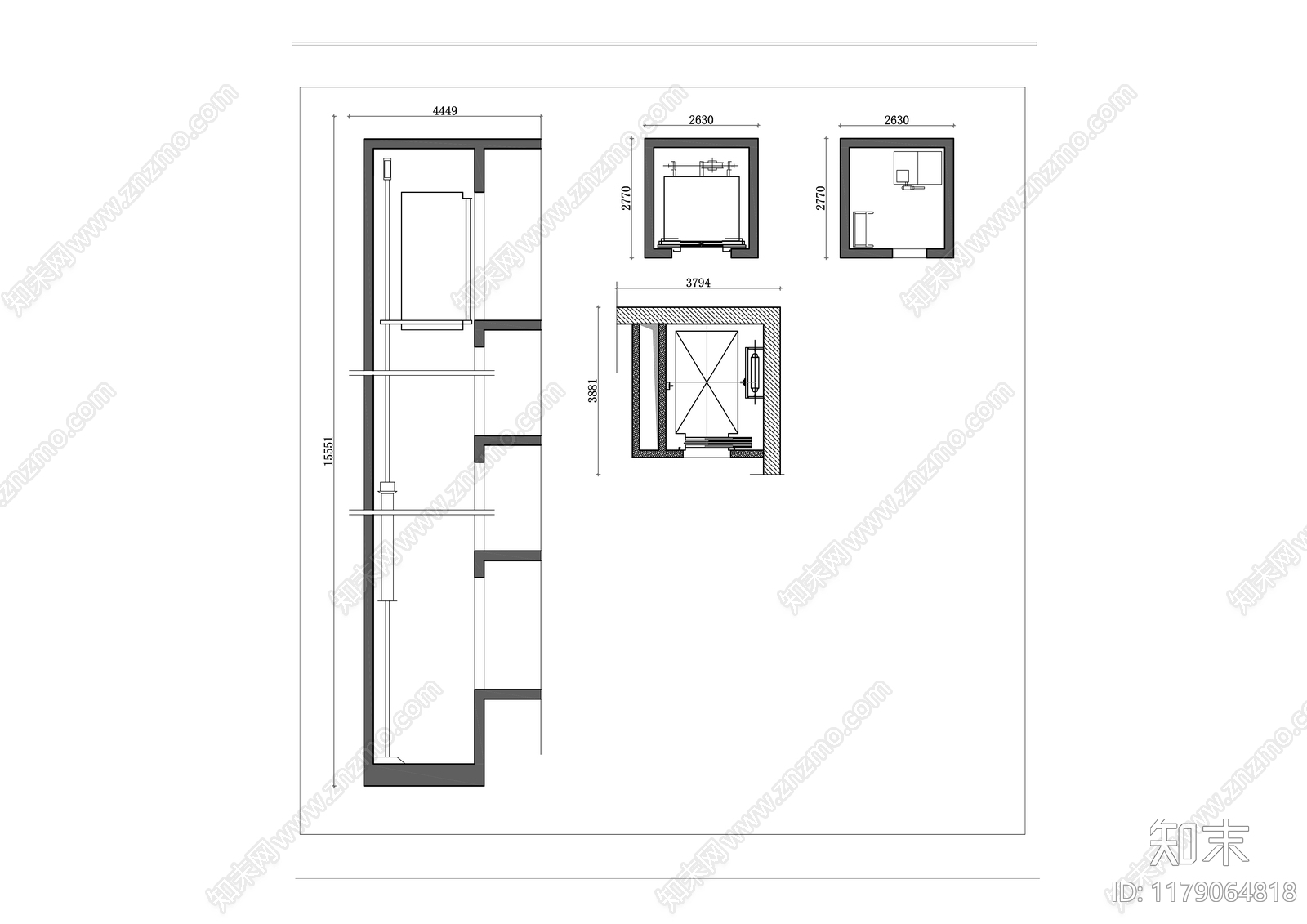 现代电梯厅cad施工图下载【ID:1179064818】