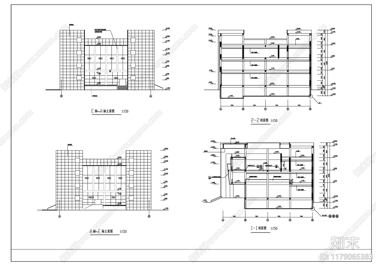 现代办公楼建筑cad施工图下载【ID:1179065383】