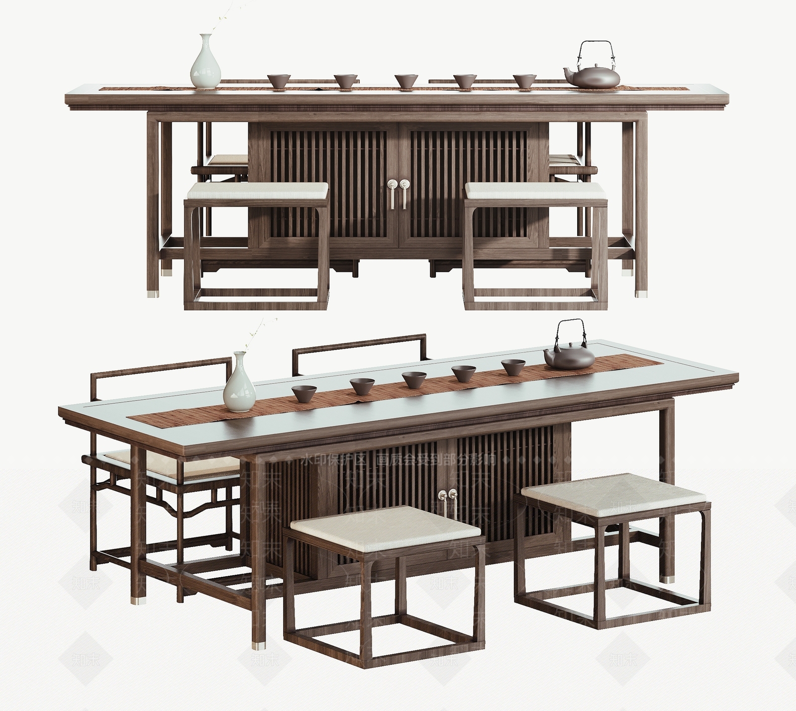 新中式餐桌3D模型下载【ID:1179067846】