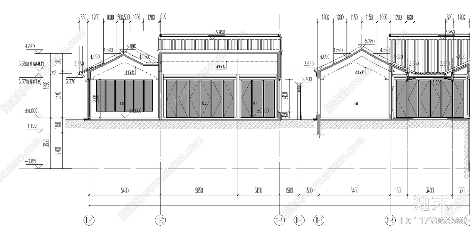 中式酒店建筑cad施工图下载【ID:1179068660】