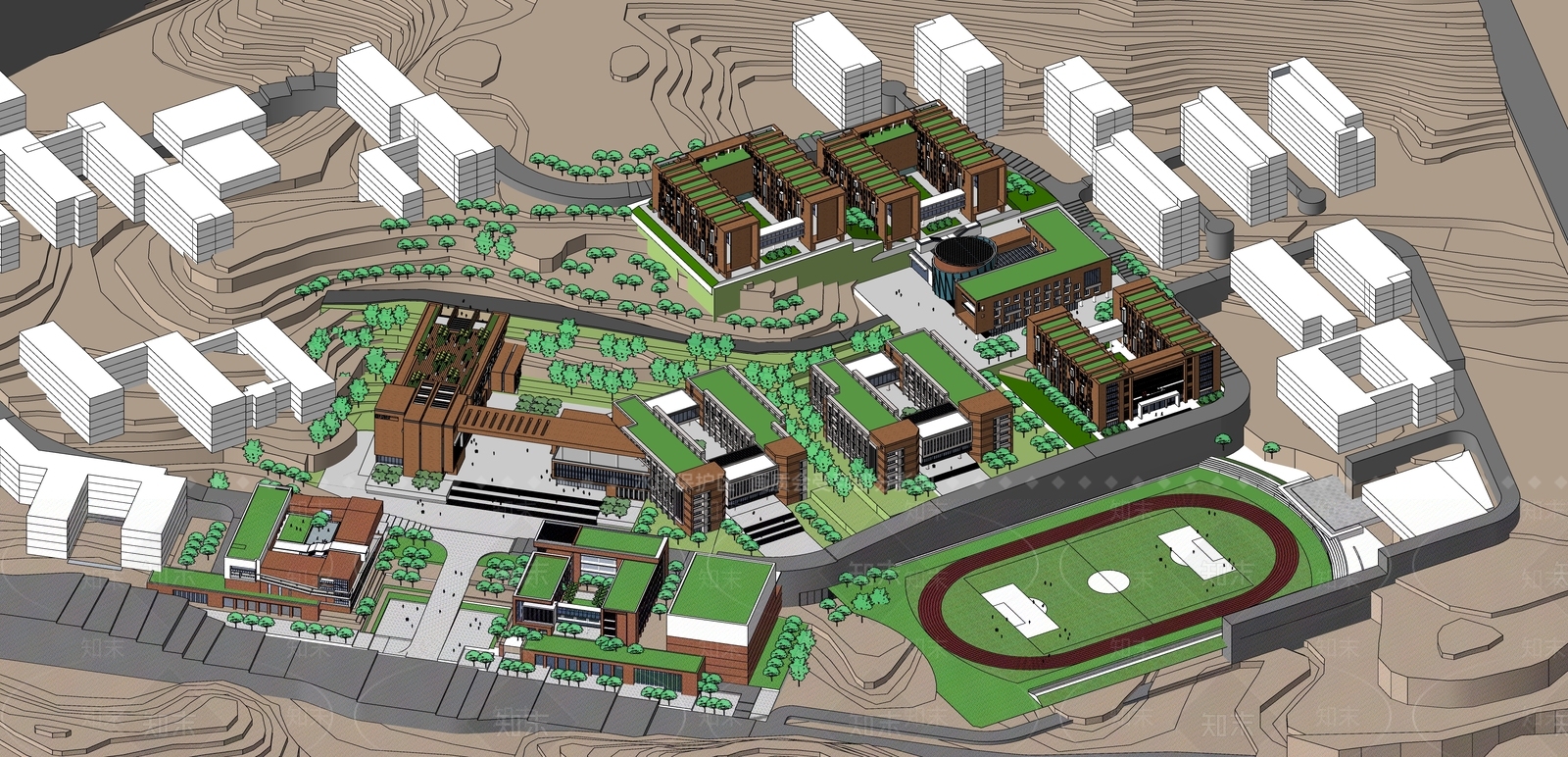现代新中式学校建筑SU模型下载【ID:1179080527】