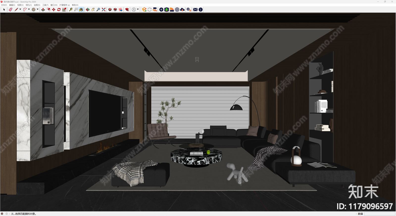 现代意式家居客厅SU模型下载【ID:1179096597】